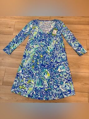 Lilly Pulitzer Erin Blue Crush After Party Mini 3/4 Sleeve V Neck‎ Dress 2XS